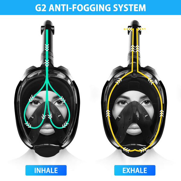 Greatever G2 Full Face Snorkel Mask with Latest Dry Top System,Foldable 180 Degree Panoramic View Snorkeling Mask with Camera Mount,Safe Breathing,Anti-Leak&Anti-Fog