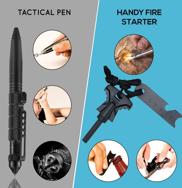 LIT FITNESS Survival Kits 12-in-1 Emergency Survival Kit, Including Rock Climbing Gear, Emergency Blankets, Survival Bracelet, Tactical Pen, Tactical Flashlight, Gift Sets for Men