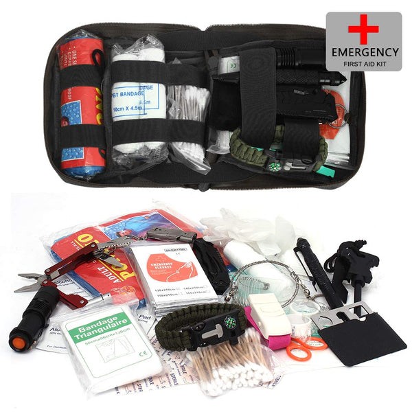 Survival First Aid Kit Emergency Survival Kit Upgraded 2-1 First Aid Supply Compatible Outdoor Survival Gear Tactical Gear Molle Trauma Bag for Camping Hunting Hiking Home Outdoor (black) (black)