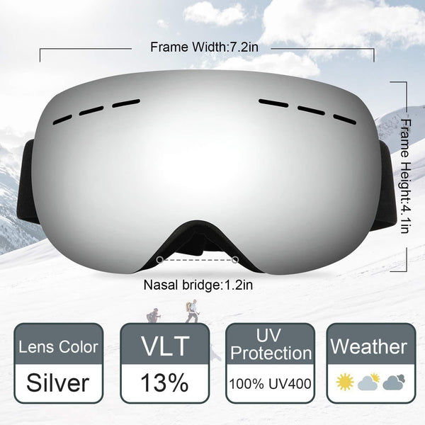 WELLVO Ski Goggles OTG Snowboard Goggles Anti-Fog Dual Lens 100% UV Protection TPU Frame Snow Goggles for Men Women Helmet Compatible