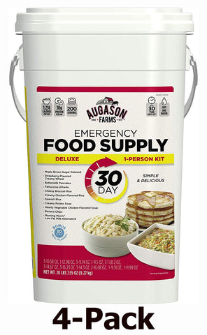 Augason Farms 5-20091 Deluxe Emergency 30-Day Food Supply (1 Person), 200 Servings, 36,600 Calories, Net Weight 20 lbs. 7 oz. (4-Pack)