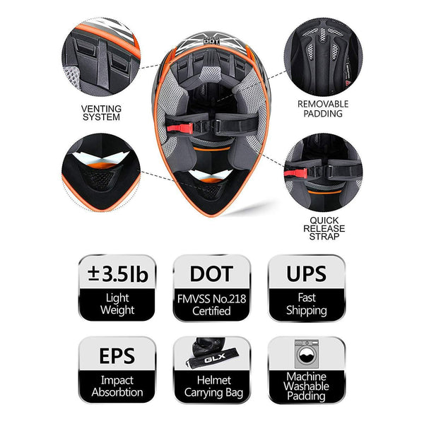GLX Unisex-Adult GX23 Dirt Bike Off-Road Motocross ATV Motorcycle Helmet for Men Women, DOT Approved (Sear Orange, Medium)
