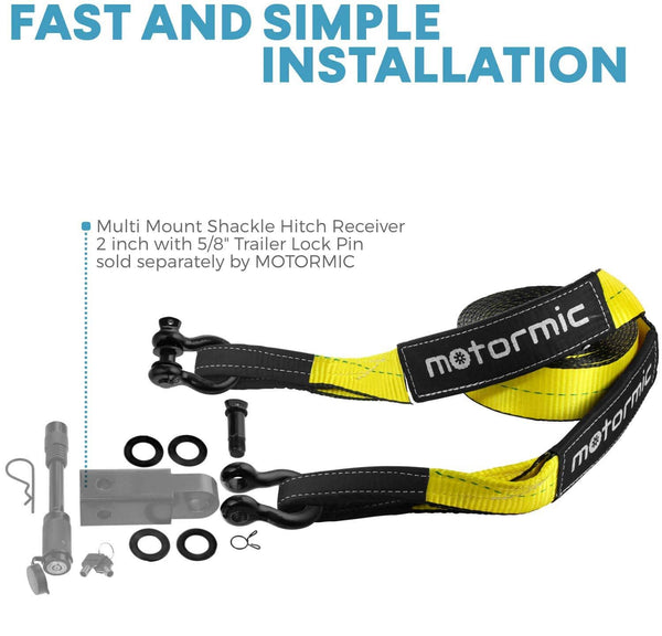 motormic Tow Strap Recovery Kit - 3" x 30ft (30,000 lbs.) Rope + 3/4" D Ring Shackles (2pcs.) + Storage Bag - Heavy Duty Straps for Winch - Truck, Car, ATV, Off Road Vehicle Towing
