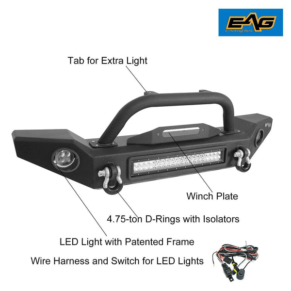 EAG Front Bumper with LED Lights and Light Surrounds Fits for 87-06 Jeep Wrangler TJ YJ