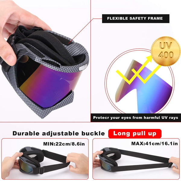 Rngeo Ski Goggles, 2 Pack Snowboard Goggles for Men, Women, Youth, with Durable ABS Frame, UV 400 Protection, Wind Resistance, Anti-Glare Lenses & Soft Foam (2 Colors in 1)