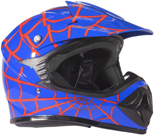 Typhoon Youth Kids Offroad Gear Combo Helmet Gloves Goggles DOT Motocross ATV Dirt Bike Motorcycle Blue Spiderman - Small