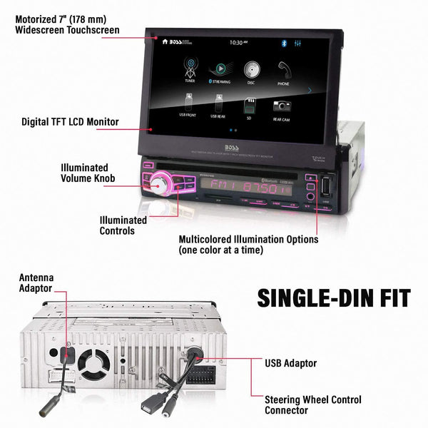 BOSS Audio BV9976B Car DVD Player - Single Din, Bluetooth Audio and Calling, Built-in Microphone, CD-USB-SD-Aux-In-Am FM Radio Receiver, 7 Inch Digital LCD Display, Multi-Color Illumination