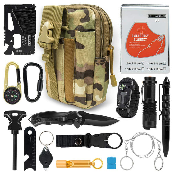 Puhibuox Emergency Survival Kit, 35 in 1 Survival Gear Kit Gift for Men Him, Tactical Defense Equitment Tool for Camping, Hiking, Hunting, Adventure Accessories