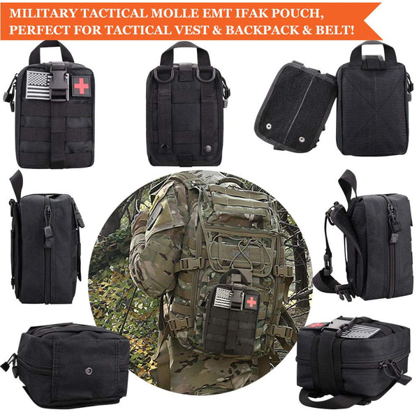 Monoki First Aid Survival Kit, 302Pcs Tactical Molle EMT IFAK Pouch Outdoor Gear EDC Emergency Survival Kits First Aid Kit Trauma Bag for Hiking Camping Hunting Car Travel or Adventures