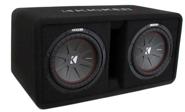 Kicker 43DCWR102 10" 2400W Dual Car Subwoofers + Box + 3000W Mono Amp + Amp Kit