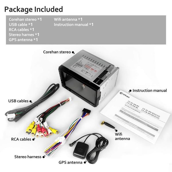 Double Din Android Car Stereo - Corehan 7 inch Touch Screen in Dash Car Radio Video Multimedia Player with Bluetooth WiFi GPS Navigation System (Android 7, 7 inch Screen)