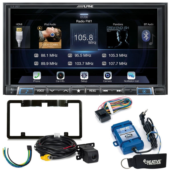 Alpine iLX-207 Apple CarPlay & Android Auto Receiver W/ Alpine Rear View Camera, Steering Wheel Interface, Trigger Mod