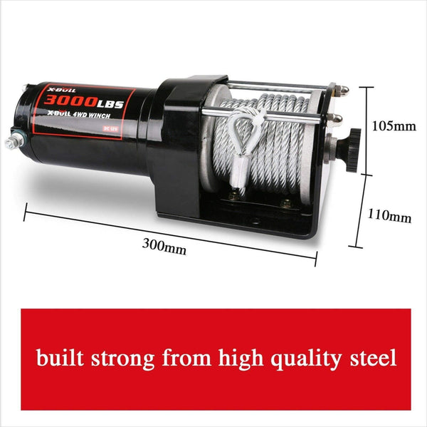 X-BULL 12V 3000LBS/1360kg Electric ATV Winch 2 Remote Wireles Control Steel Cable Boat ATV Kit