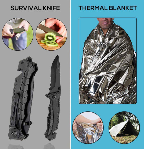 LIT FITNESS Survival Kits 12-in-1 Emergency Survival Kit, Including Rock Climbing Gear, Emergency Blankets, Survival Bracelet, Tactical Pen, Tactical Flashlight, Gift Sets for Men