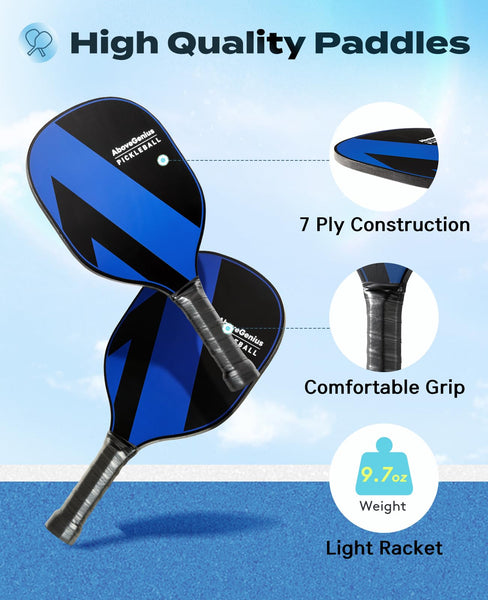 AboveGenius Pickleball Set with Net(17 FT), Pickleball Paddles Set of 1 2 3 4, Portable Pickleball Net for Outdoor Indoor Driveway, 4 Pickleball Balls, 1 Storage Bag, 1 Carry Bag, 1 Court Marker Blue