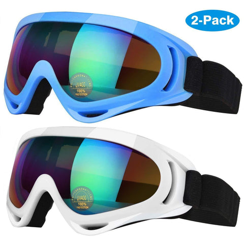 Elimoons Ski Goggles Kids, 2-Pack Snowboard Motobike Goggles for Children Men & Women, Boys & Girls, Youth, Snow Goggles Glasses with UV 400 Protection Wind Resistance Anti-Glare Lenses