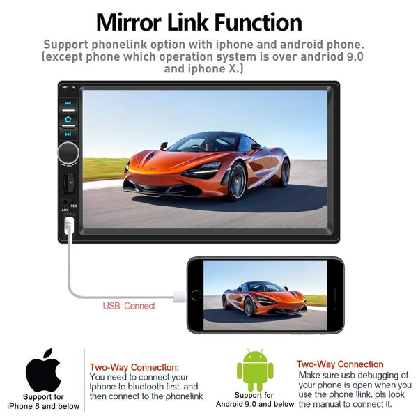 Double Din Car Stereo,TouchScreen Car MP5/4/3 Player with Rear-View Camera,FM Radio Receiver, Bluetooth Audio and Calling, Mirror Link,Support Steering Wheel Remote Control,Support Android & iPhone
