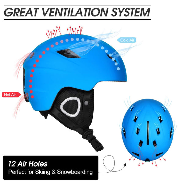 Odoland Ski Helmet with Ski Goggles, Multi-Options Snowboard Helmet and Goggles Set for Men Women Youth and Kids, ASTM Safety Certificated, Blue, Large