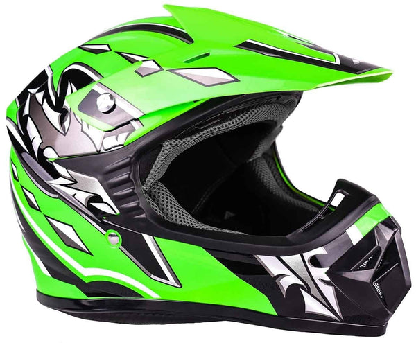 Typhoon Youth Kids Offroad Gear Combo Helmet Gloves Goggles DOT Motocross ATV Dirt Bike MX Motorcycle Green (Medium)