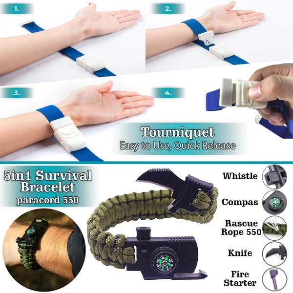 Survival Kit Tactical Camping Gear 14 in 1 Backpack Hiking Outdoor Gifts for Men and Women - Car Emergency EDC Tools - SOS Earthquake Kit Disaster Preparedness