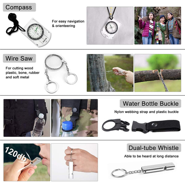 Napasa Emergency Survival Kit 45 in 1 Outdoor Survival Gear Tool and First Aid Kit, Survival Bracelet, Emergency Blanket, Compass, Multi-Purpose EDC Outdoor Gear for Camping Hiking Climbing