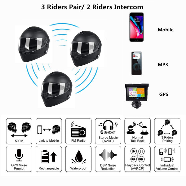 Bluetooth Motorcycle Helmet, FreedConn DOT Full Face Motorcycle Helmet with Bluetooth - 500M, 2-3 Riders Pair, FM/ MP3(Matte Black, XXL)