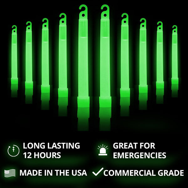 Cyalume Green Glow Sticks - Premium Bright 6" SnapLight Sticks with 12 Hour Duration (10 Pack)