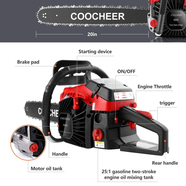 emdaot 58CC 20" Gas Powered Chainsaw 2 Stroke Handheld Gasoline Chain Saw with Tool Kit