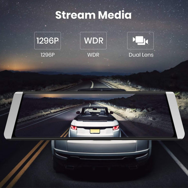 AUTO-VOX Upgrade Mirror Dash Cam Backup Camera Kit Dual Lens 9.88" Full Touch Screen Stream Media AHD Reverse Camera,1296P FHD Front Camera, and 720P Rear View Recorder Dash Camera with LDWS, GPS