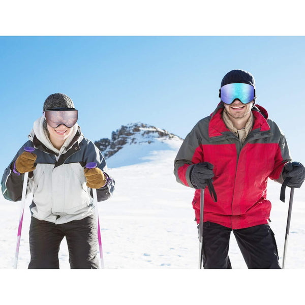 VELAZZIO OTG Ski Goggles, Snowboard Goggles - Double Layer Interchangeable Lens, UV Protection, Anti-Fog, Snow Goggles for Men & Women (White Frame/Grey Lens with REVO Blue Coating (VLT 17%))