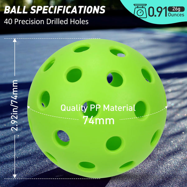 YOOWIND Pickleball Balls, 40 Holes Outdoor Pickleball Balls, Perfectly Balanced, High Elasticity and Durable Pickleballs for Beginners and Professional, 4 Pack, Green