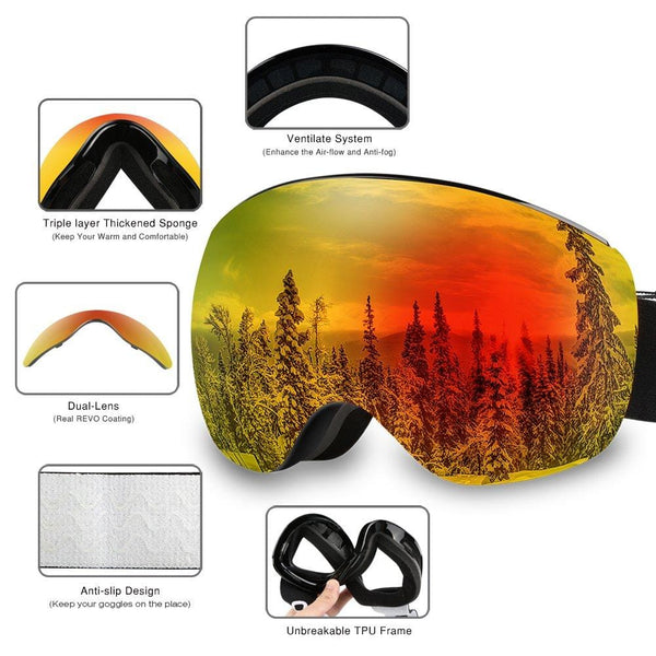 AKASO OTG Ski Goggles, Snowboard Goggles, Mag-Pro Magnetic Interchangeable Lenses, Anti-Fog, 100% UV Protection, Helmet Compatible, Snow Goggles for Men & Women, Free Balaclava Ski Mask Included