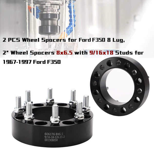 2PCS 8x6.5 to 8x6.5 Wheel Spacers 2 inches with 9/16-18 Studs for 1994-2010 Dodge Ram 2500 3500, 1967-1997 Ford F350,E-150 E-250 E-350 Econoline