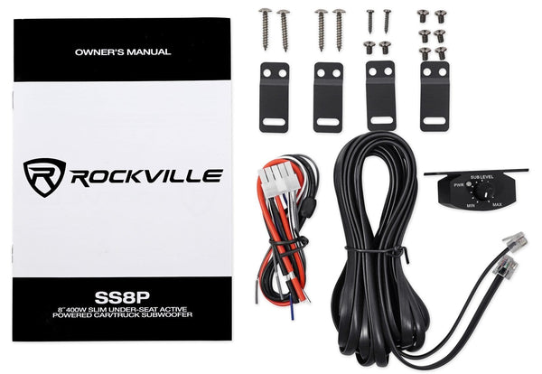 Rockville SS8P 400 Watt Slim Under-Seat Powered Car/Truck Subwoofer Sub+Amp Kit