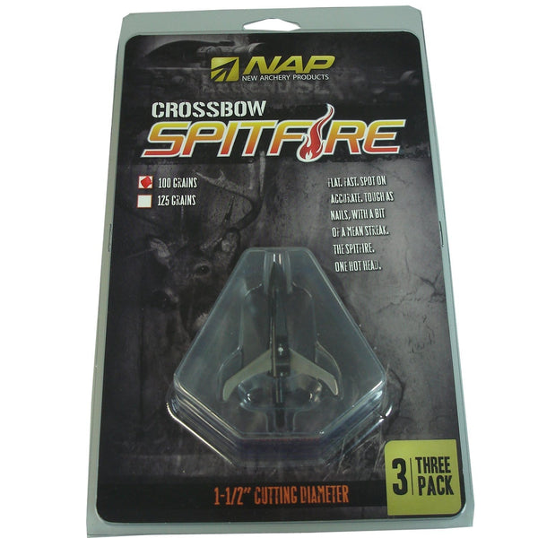 NAP Spitfire Crossbow Mechanical Broadhead 3 Blade  1 1/2" Cutting Diameter 100 Grain Three Pack