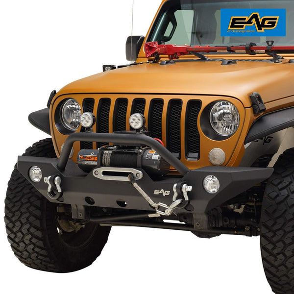 EAG Front Bumper with Fog Light Hole & Winch Plate Fit for 18-19 Jeep Wrangler JL