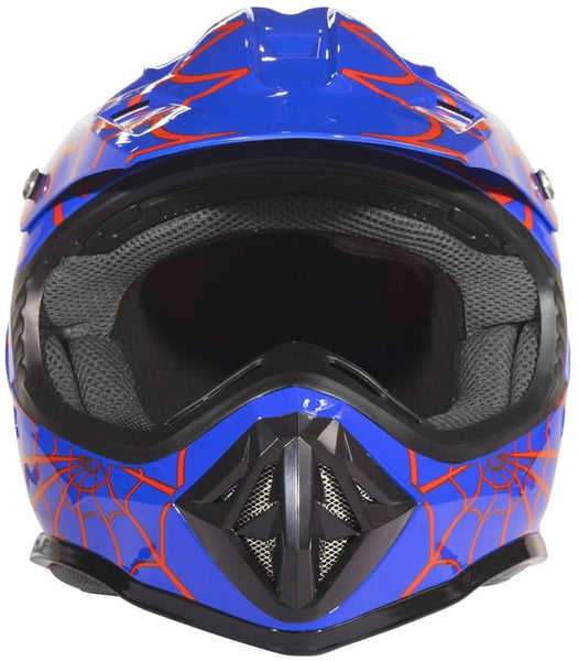 Typhoon Youth Kids Offroad Gear Combo Helmet Gloves Goggles DOT Motocross ATV Dirt Bike Motorcycle Blue Spiderman - Small