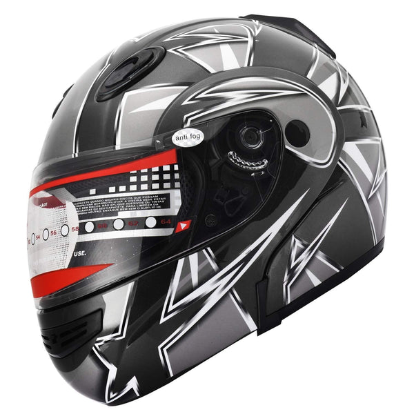 X4 Motorcycle Helmet Adult DOT Modular Flip up Full Face Sports Bike Snowmobile Helmet with Anti Fog Shield (235 Black, L)