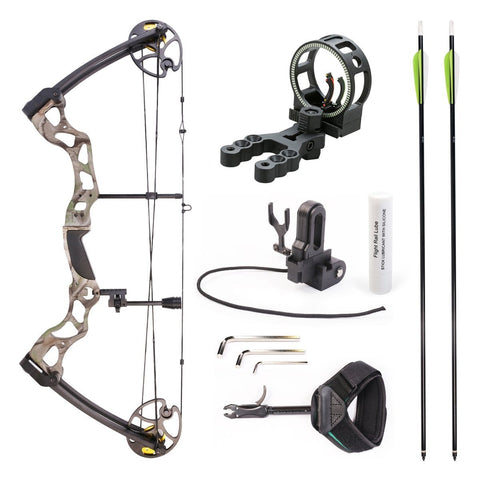 Leader Accessories Compound Bow Hunting Bow 50-70lbs with Max Speed 310fps (Green Camo with Kit)
