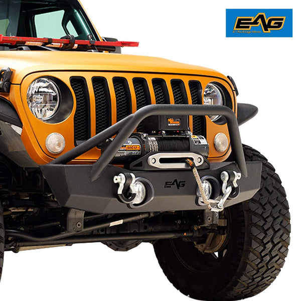 EAG Stubby Front Bumper with Fog Light Hole and Light Frame Fit for 18-19 Jeep Wrangler JL