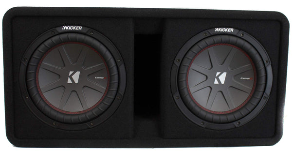 Kicker 43DCWR102 10" 2400W Dual Car Subwoofers + Box + 3000W Mono Amp + Amp Kit