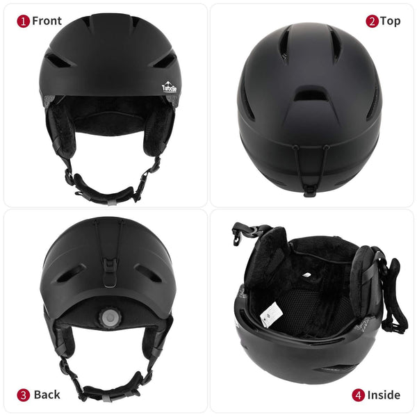 TurboSke Ski Helmet, Snowboard Helmet Snow Sports Helmet, Audio Compatible Helmet for Men, Women and Youth (M, Black)