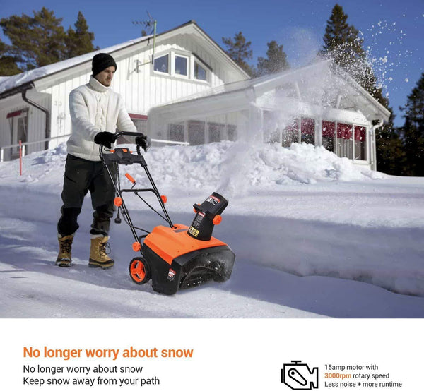 TACKLIFE Snow Blower, 15Amp Electric Snow Blower, 20 INCH Width Steal Auger, 30ft Throwing Distance, Overload Protection, Anti-Freezing Handle, for Snow Cleaning, GST01