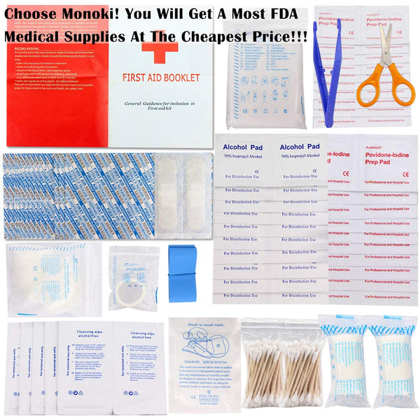 Monoki First Aid Kit Survival Kit, 241Pcs Upgraded Outdoor Emergency Survival Kit Gear - Medical Supplies Trauma Bag Safety First Aid Kit for Home Office Car Boat Camping Hiking Hunting Adventures
