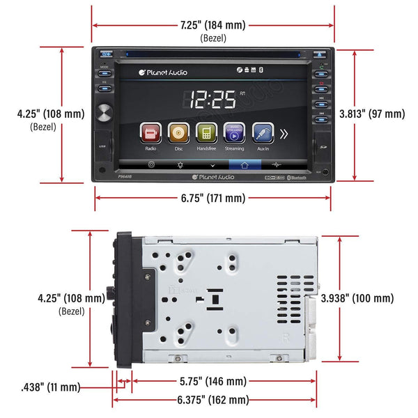 Planet Audio P9640B Car DVD Player - Double Din, Bluetooth Audio and Calling, 6.2 Inch LCD Touchscreen Monitor, MP3 Player, CD, DVD, WMA, USB, SD, Auxiliary Input, AM/FM Radio Receiver