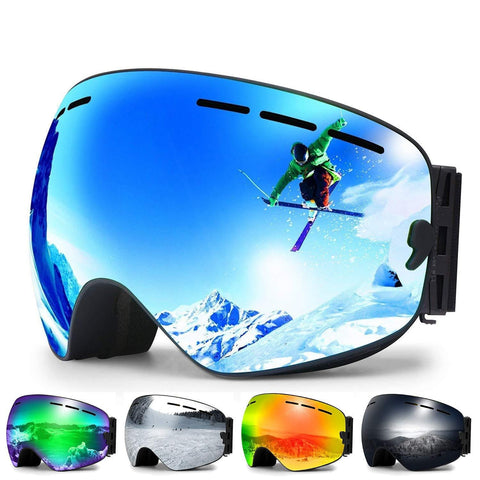 Zerhunt Ski Goggles, Snowboard Goggles Over Glasses, Anti Fog UV Protection Snow Goggles OTG Interchangeable Lens for Men Women Snowmobile, Skiing, Skating, Blue