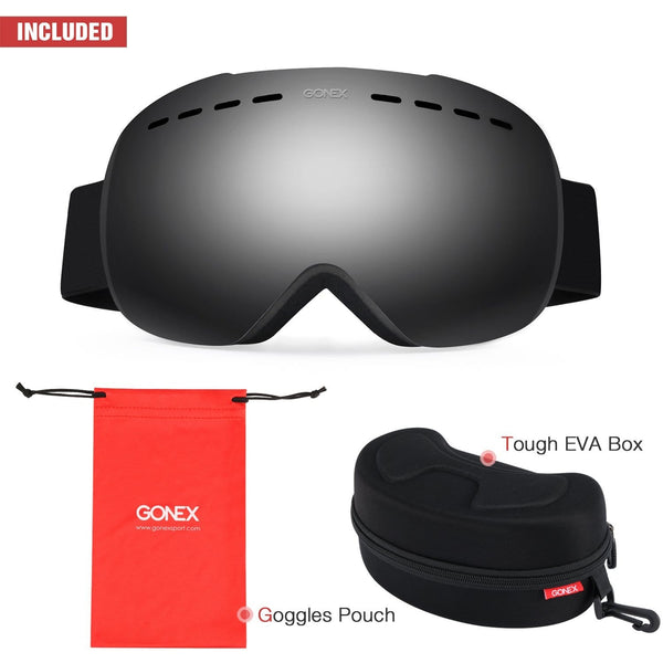 Gonex Oversized Ski Snow Goggles Anti-Fog UV Protection with Frameless Double Spherical Lens for Skiing Snowboard Skate Winter Sports+ Goggle Case(Black Lens)