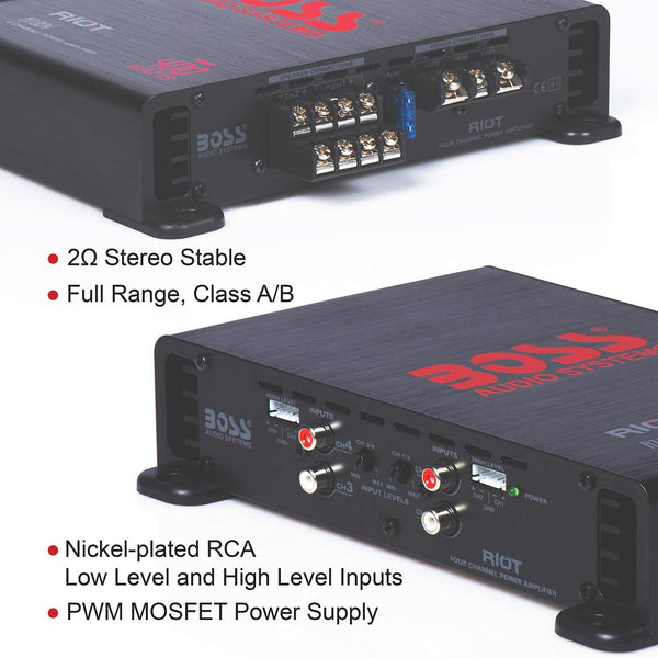BOSS Audio Systems Elite R1004 4 Channel Car Amplifier - 400 Watts, Full Range, Class AB, 2-4 Ohm Stable, Great for Car Speakers and Car Stereo