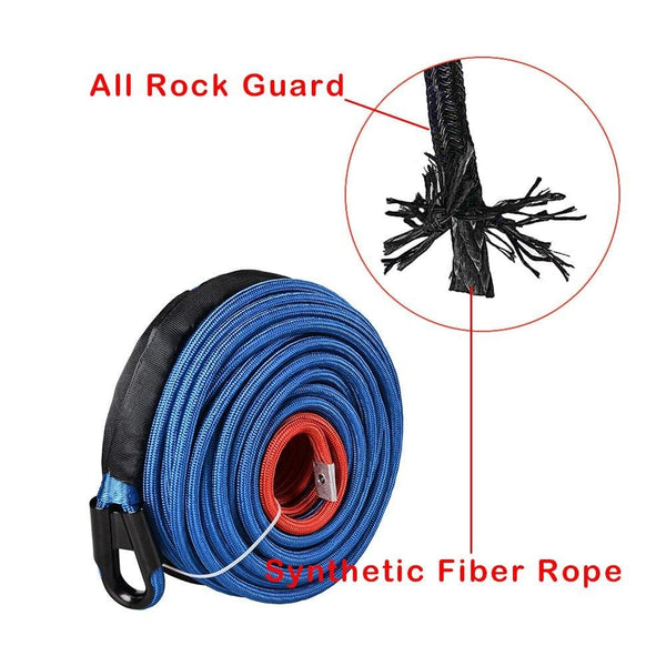 Astra Depot Blue 95ft x 3/8 Inch 22000LBS Synthetic Winch Line Cable Rope with Heat Guard Protective Sleeve All Rock Guard for Jeep ATV UTV 4X4 Off-Road Truck