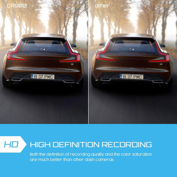 Both 1080P FHD Front and Rear Dual Lens Dash Cam in Car Camera Recorder Crosstour External GPS HDR Both 170°Wide Angle Motion Detection G-Sensor Loop Recording(CR900)
